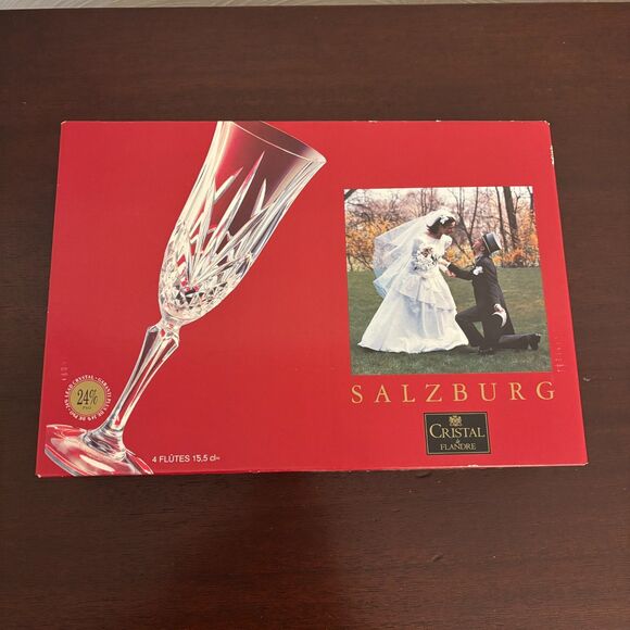 Salzburg Cristal De Flandre Champagne Flutes 24% Pb Crystal Set of 4 NIB Wedding - Picture 4 of 8